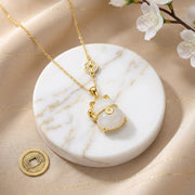 Maneki-Neko Lucky Cat Pendant Necklace – jade necklace, side detail