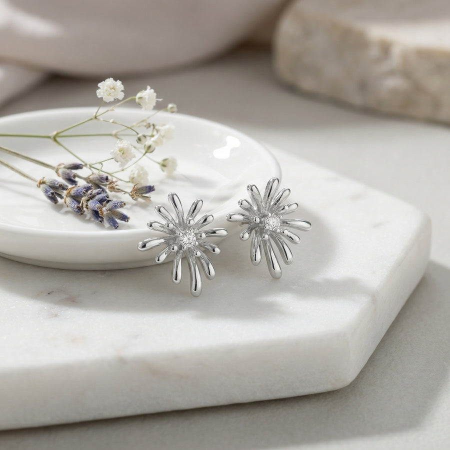 Sunburst Stud Earrings – sterling silver earrings, front view