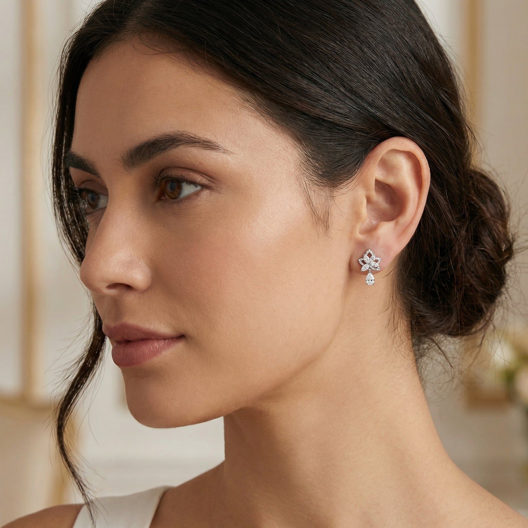 Lily-Inspired Floral Drop Earrings – sterling silver earrings, side detail