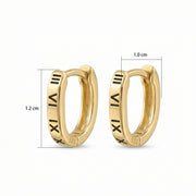 Roman Numeral Oval Huggie Hoops – sterling silver earrings, front view