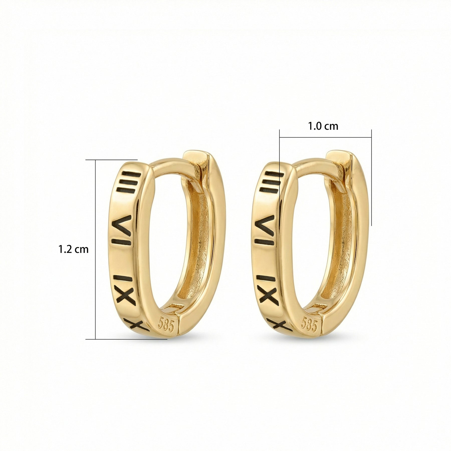 Roman Numeral Oval Huggie Hoops – sterling silver earrings, front view