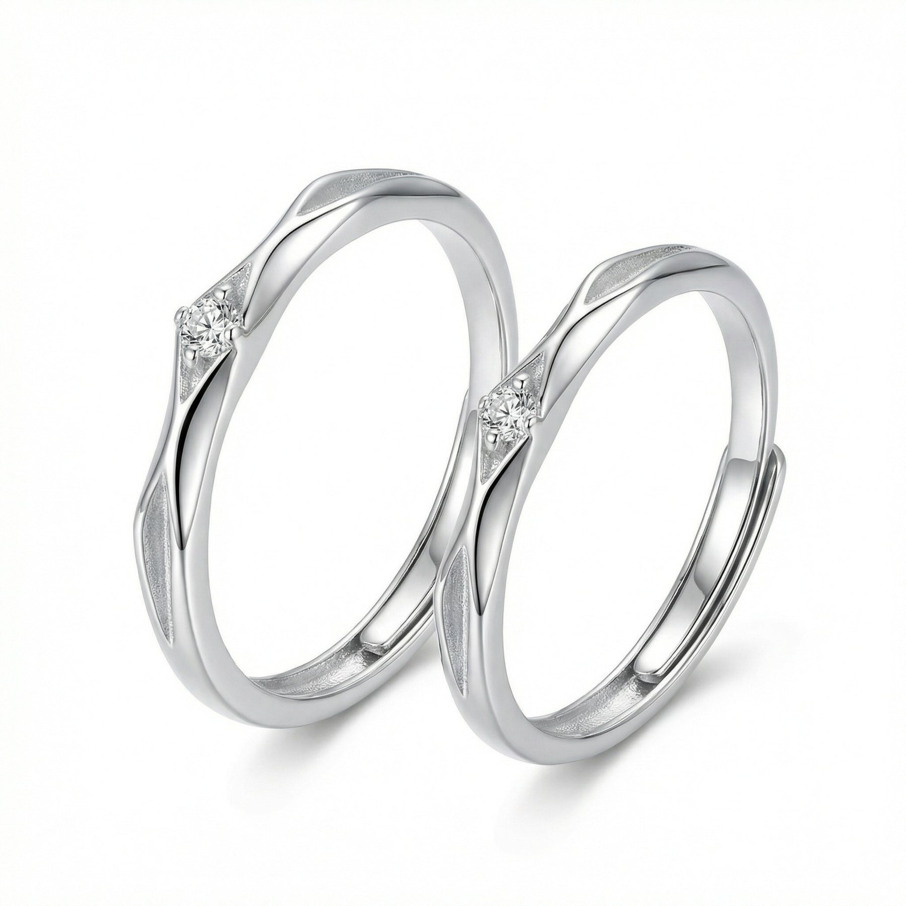 Wavy Silver Couple Rings – sterling silver ring, front view