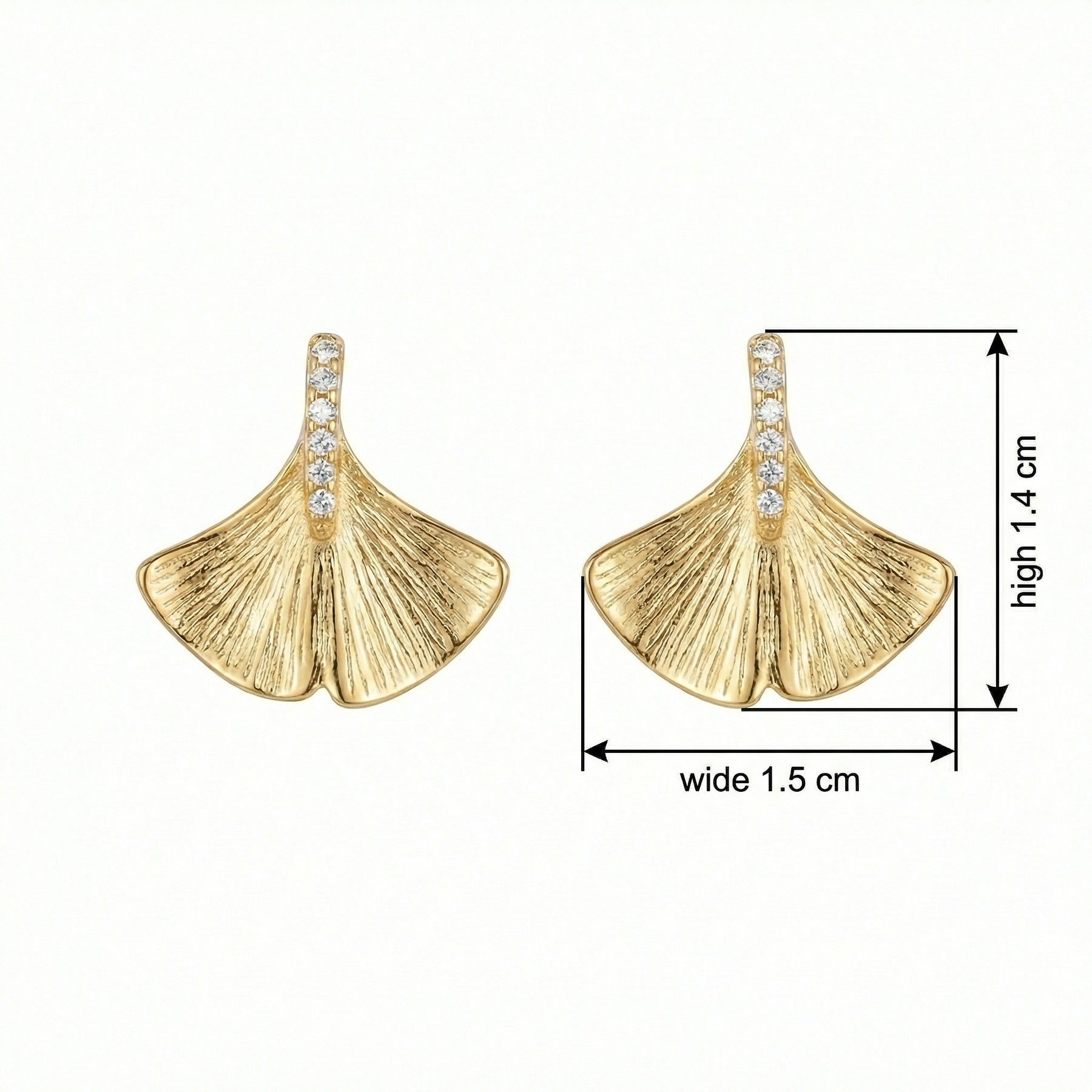 Ginkgo Biloba Leaf Earrings – sterling silver earrings, front view
