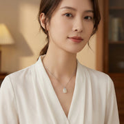 Rectangular White Jade Pendant Necklace – jade necklace, close-up