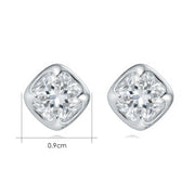 Cushion-Cut CZ Studs with Clover Inset – zircon earrings, close-up
