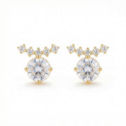Tiara-Style Solitaire Stud Earrings – sterling silver earrings, close-up