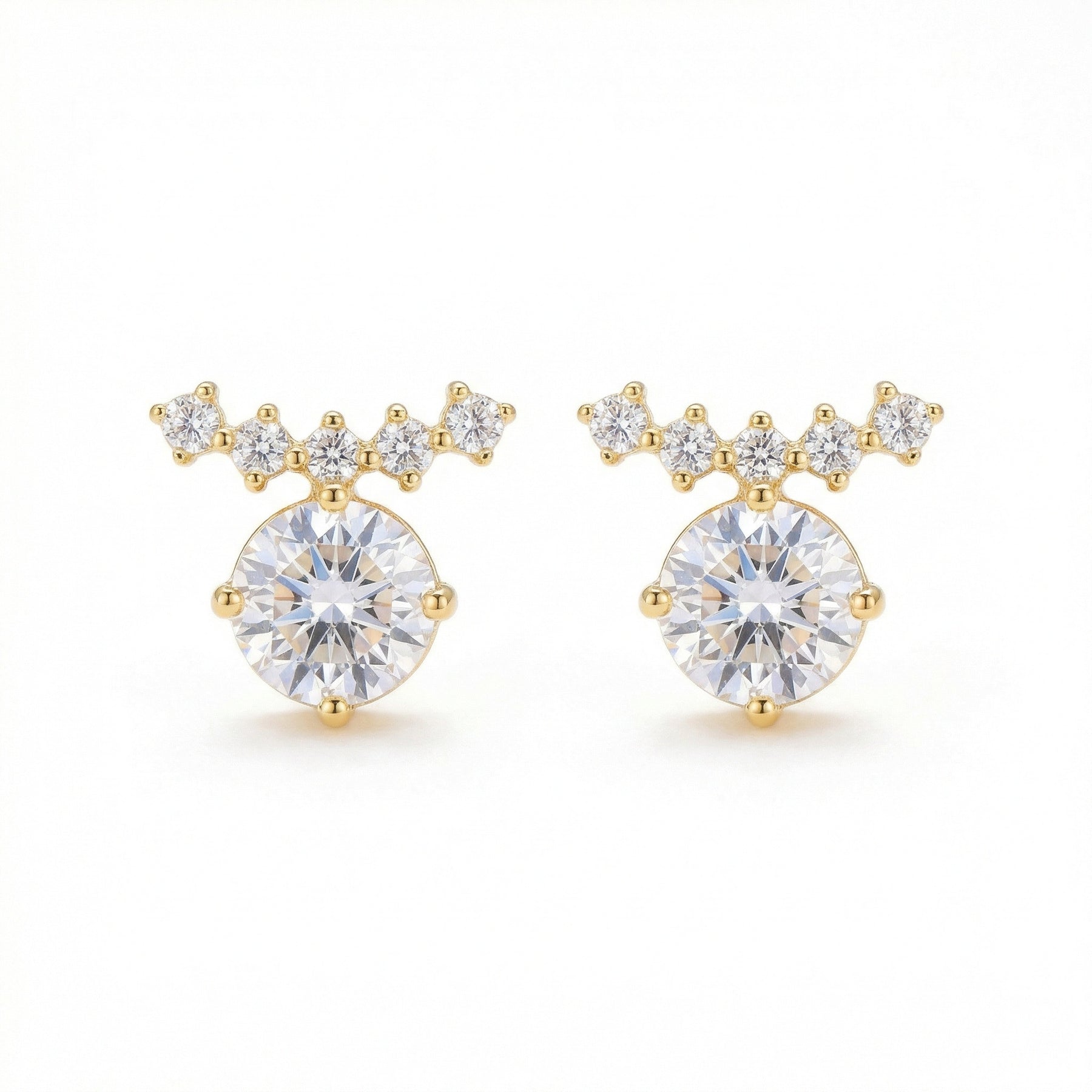 Tiara-Style Solitaire Stud Earrings – sterling silver earrings, close-up
