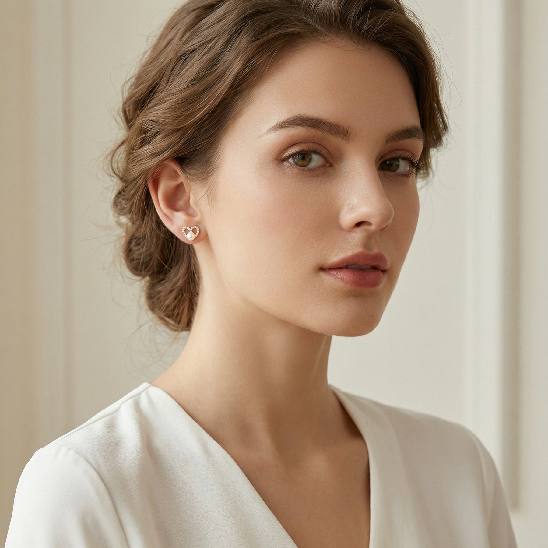 Heart-Shaped Pearl Stud Earrings – pearl earrings, close-up
