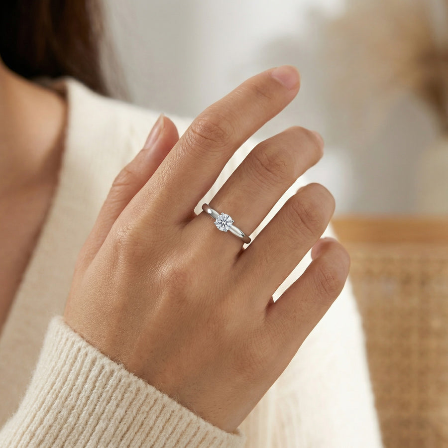 Round Solitaire Engagement-Style Ring – sterling silver ring, side detail