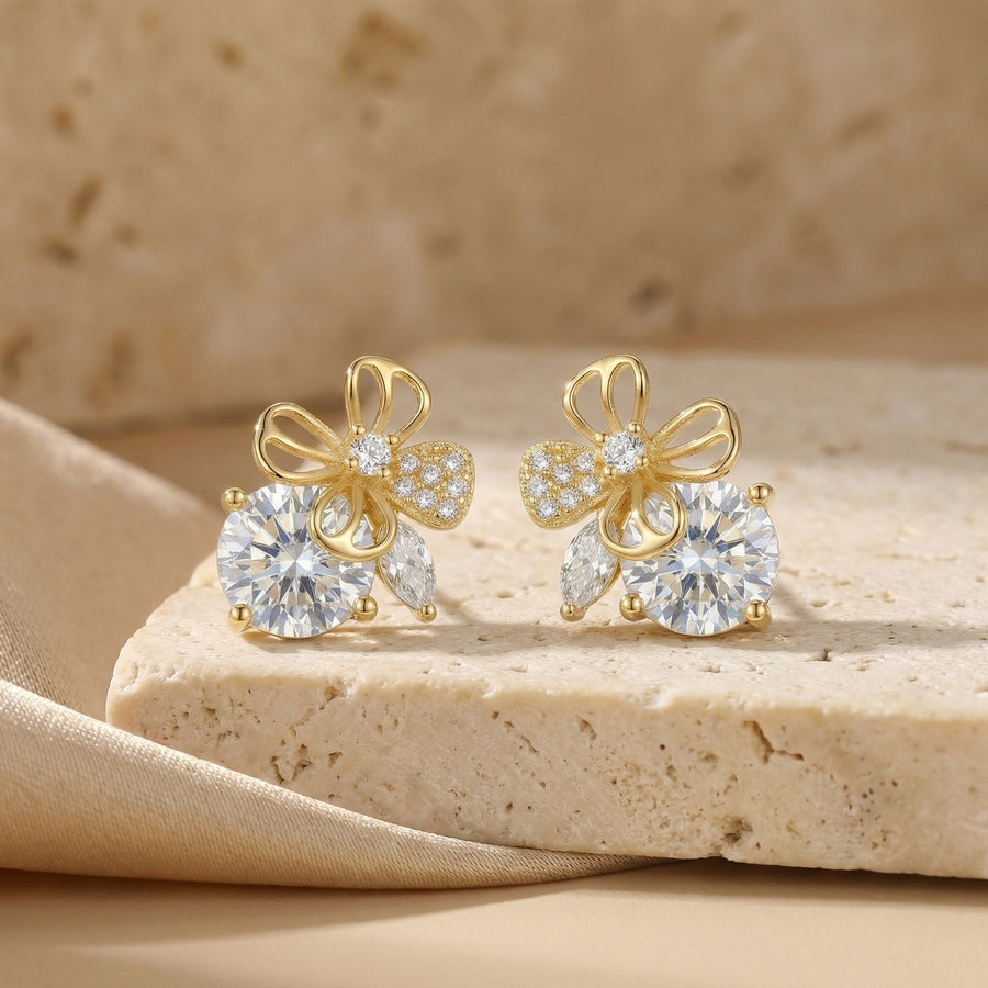 Butterfly and Floral Stud Earrings – sterling silver earrings, side detail