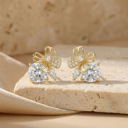 Butterfly and Floral Stud Earrings – sterling silver earrings, side detail