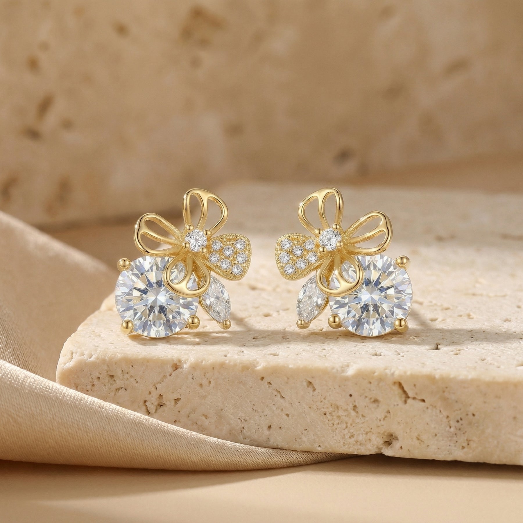 Butterfly and Floral Stud Earrings – sterling silver earrings, side detail