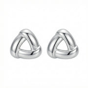 Interlocking Triangular Knot Studs – sterling silver earrings, close-up