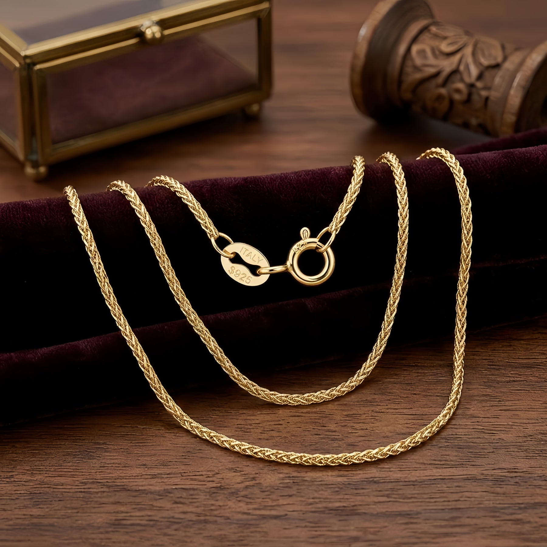Italian Gold-Plated Wheat Chain Necklace – gold-plated necklace, front view