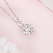 Round Sparkling stone Halo Necklace – sparkling stone necklace, close-up