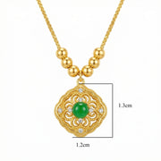 Ornate Filigree Green Cabochon Necklace – sterling silver necklace, close-up
