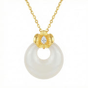 White Jade Pi Disc Pendant Necklace – jade necklace, close-up