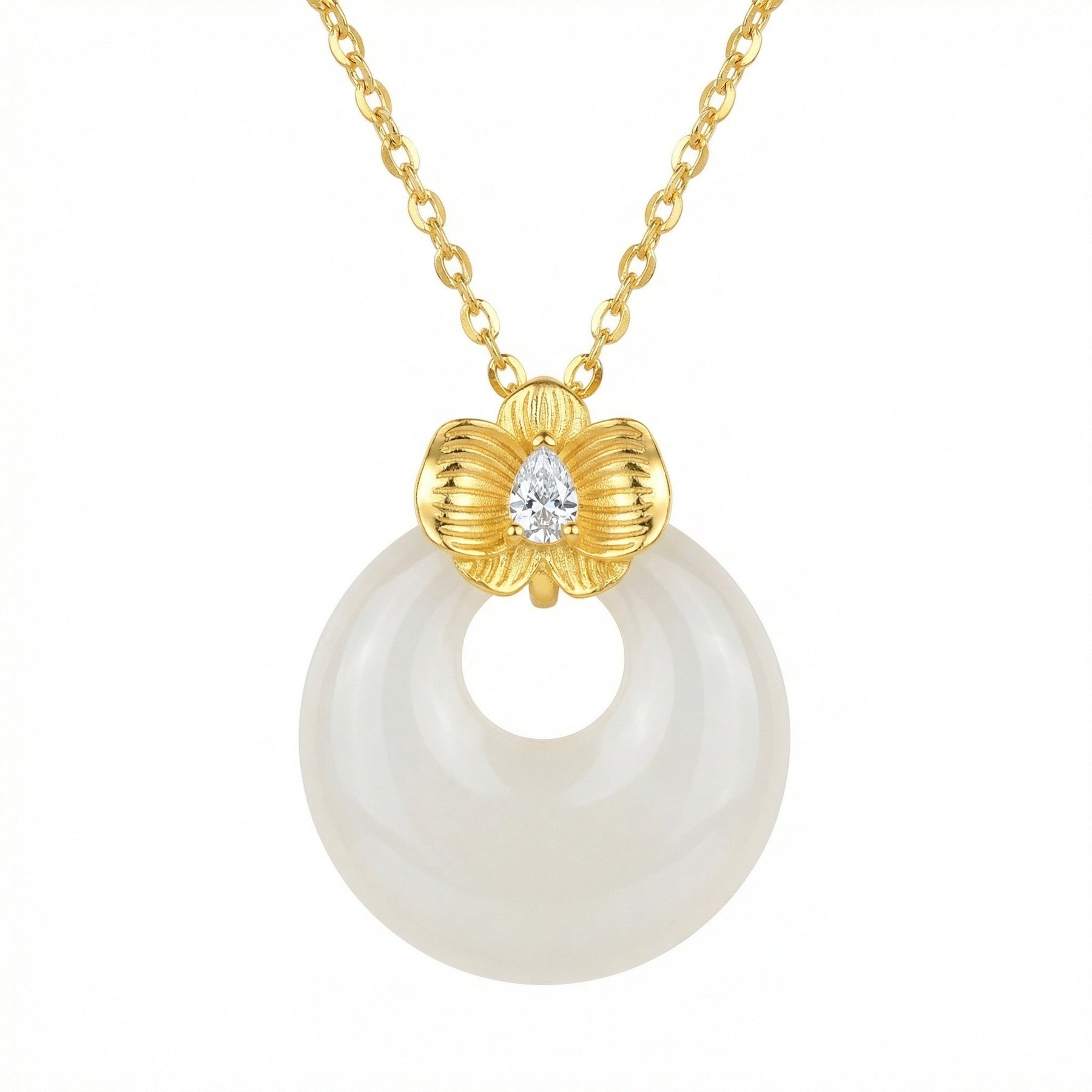 White Jade Pi Disc Pendant Necklace – jade necklace, close-up