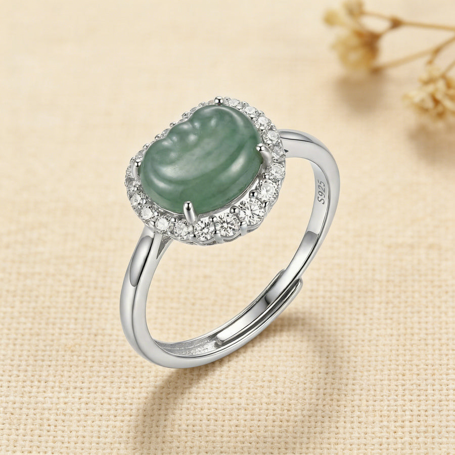 Oval Green Jadeite Halo Ring – jade ring, side detail