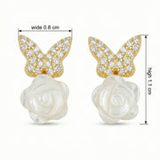 Butterfly and Pearl Rose Earrings – pearl earrings, close-up