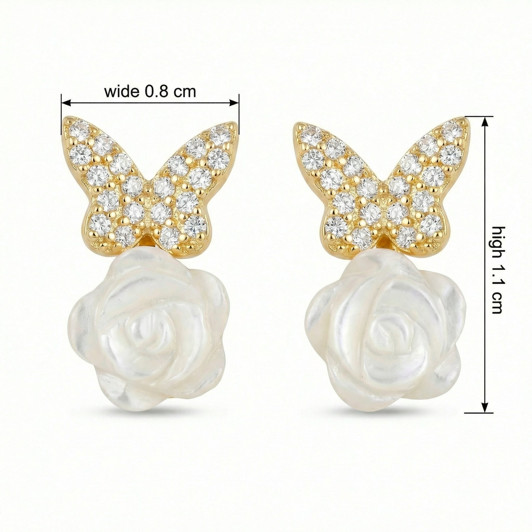 Butterfly and Pearl Rose Earrings – pearl earrings, close-up