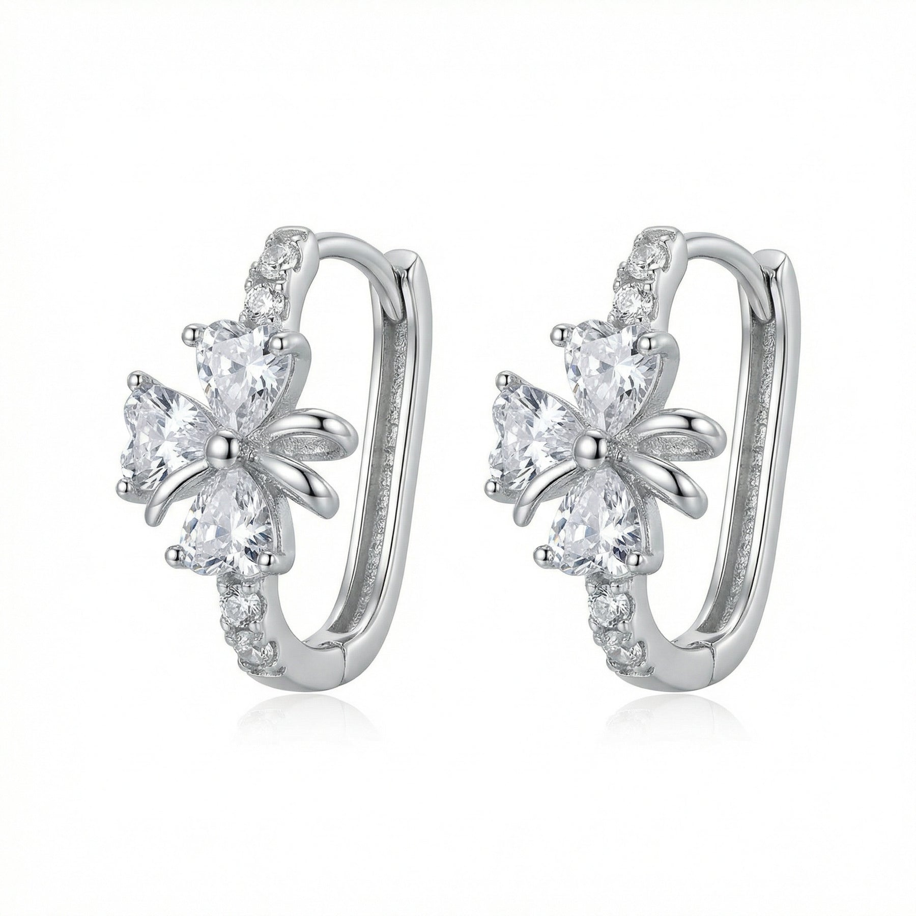 Clover Heart Zirconia Hoop Earrings – zircon earrings, side detail