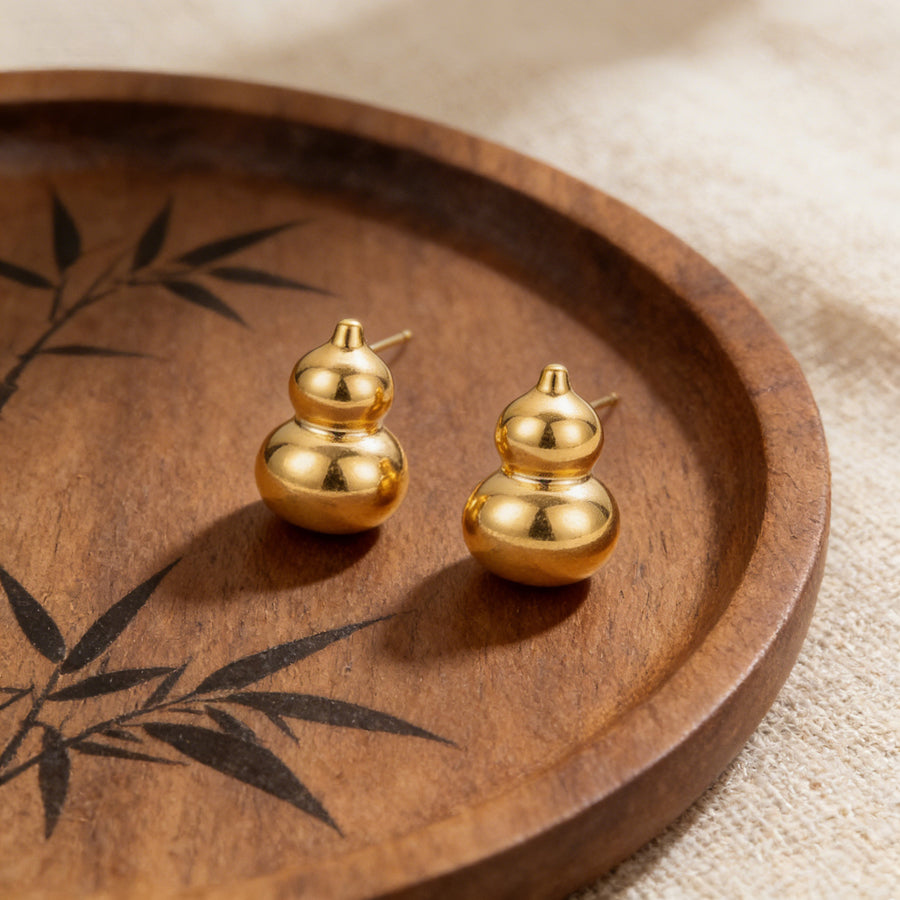 Gourd-Shaped Stud Earrings – sterling silver earrings, close-up
