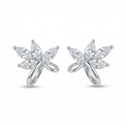 Marquise-Cut Floral Stud Earrings – sterling silver earrings, close-up