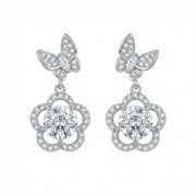 Butterfly and Flower Drop Earrings – sterling silver earrings, side detail