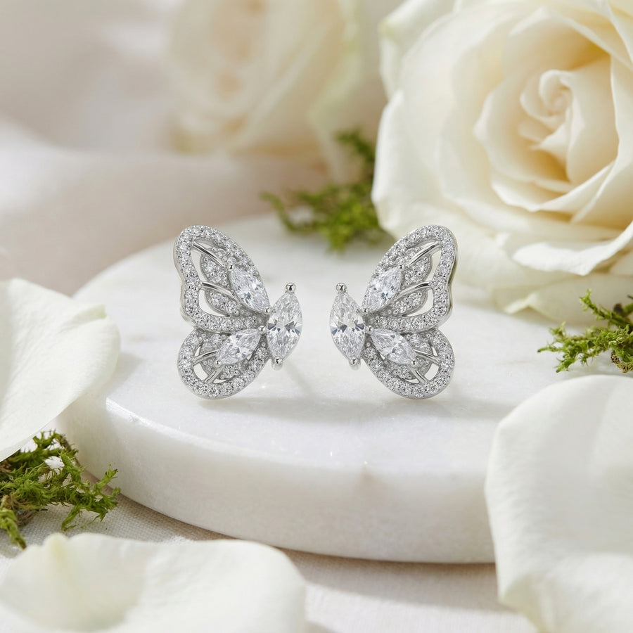 Marquise and Round Butterfly Studs – sterling silver earrings