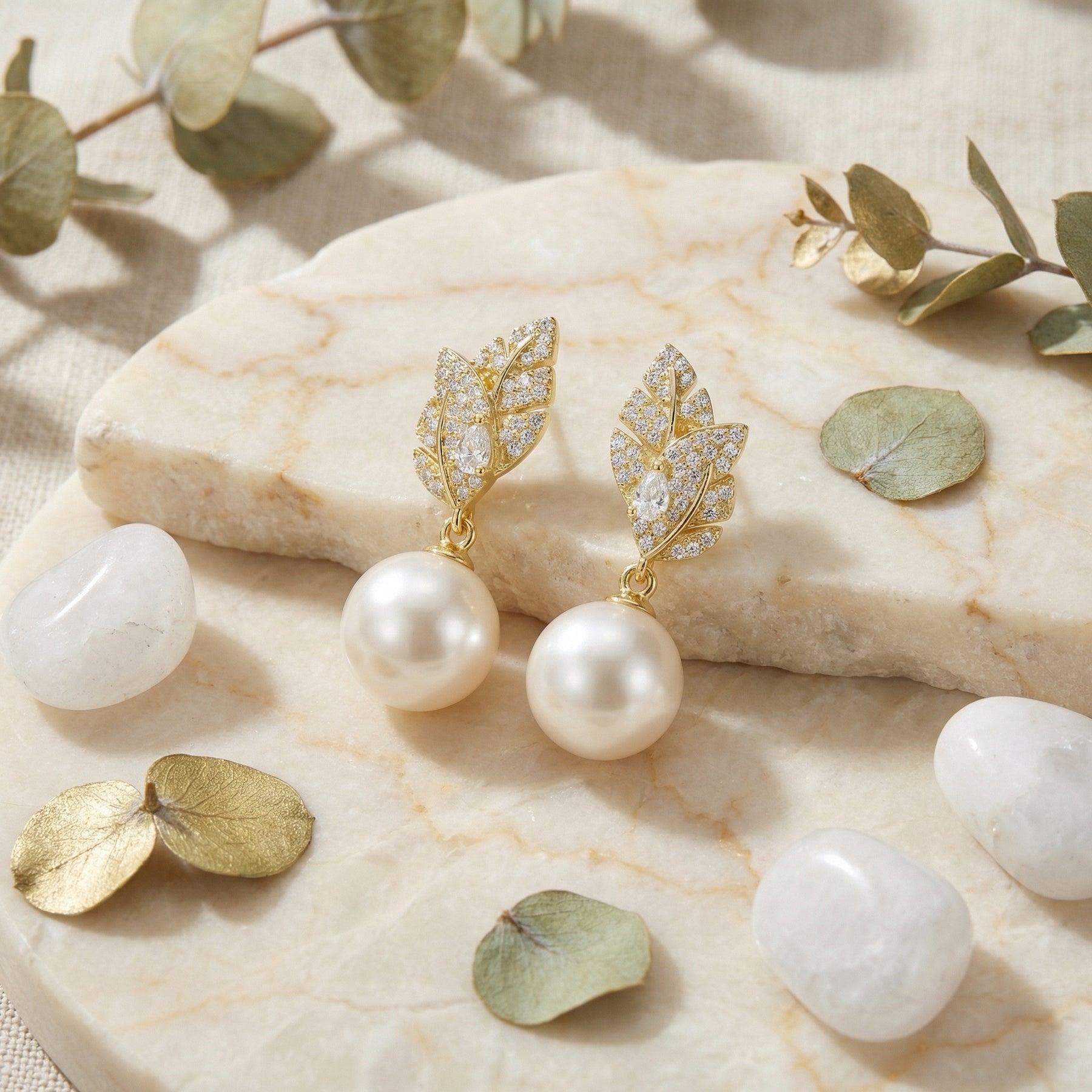 Leaf Motif Pearl Drop Earrings – pearl earrings
