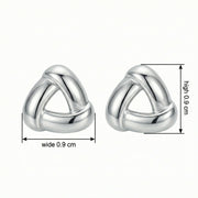 Interlocking Triangular Knot Studs – sterling silver earrings, front view