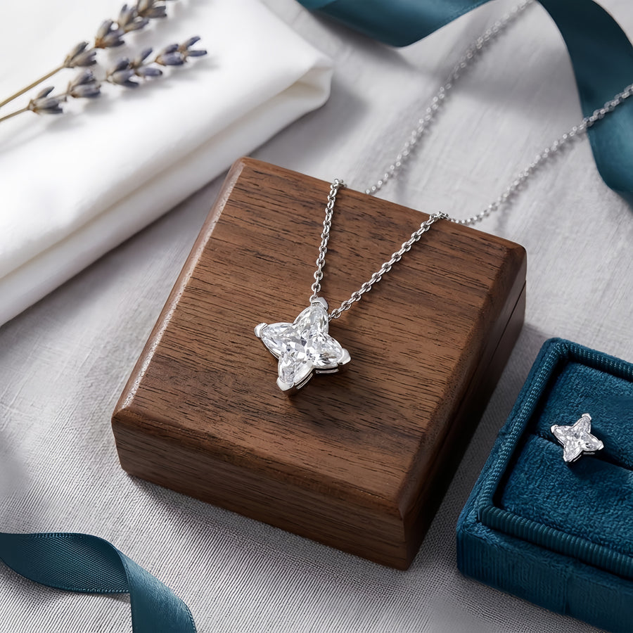Princess-Cut Pendant Necklace – sterling silver necklace, front view