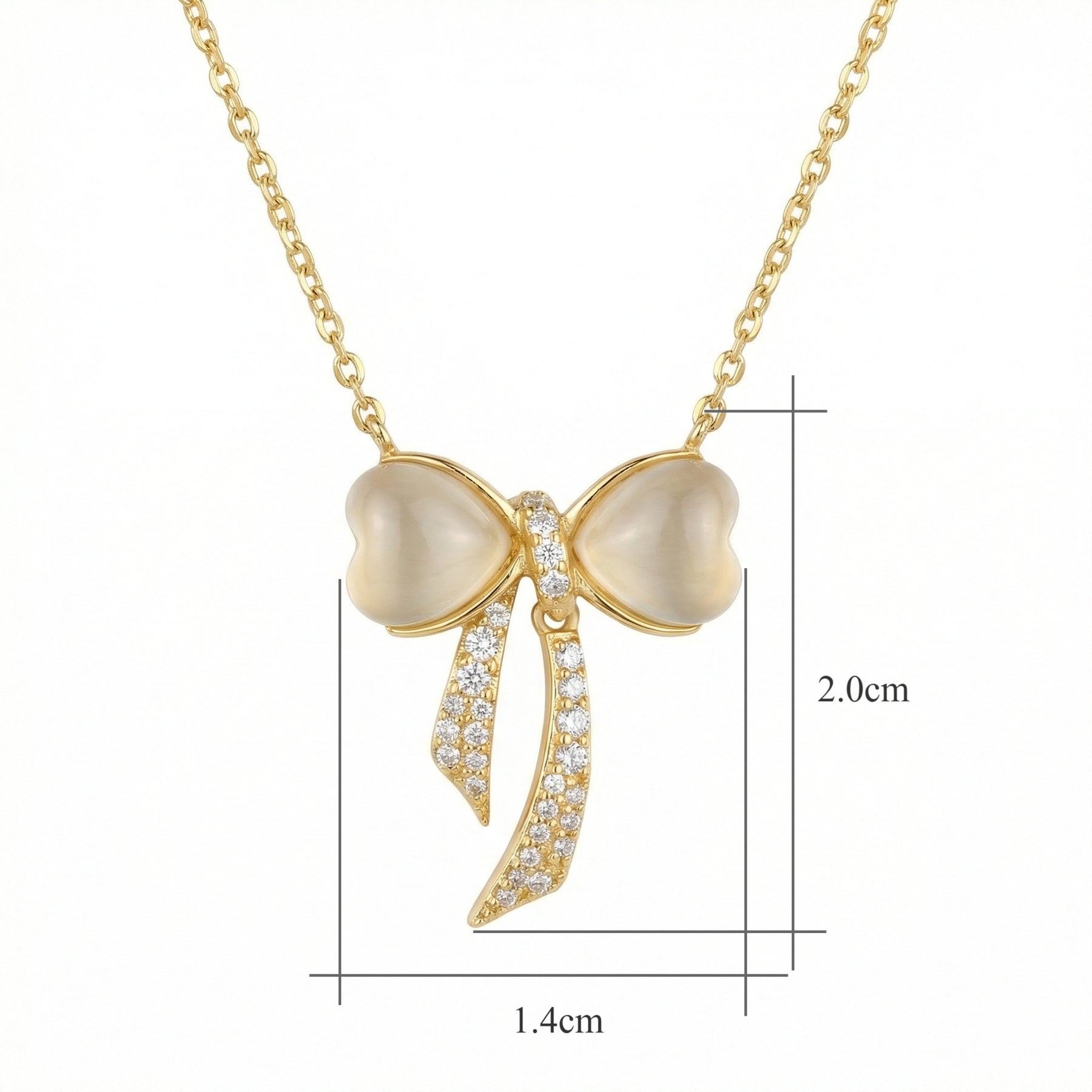 Bow Pendant Necklace, Warm Gold Tone – sterling silver necklace, front view