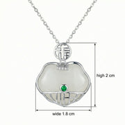 White Jade Long-Life Lock Necklace – jade necklace, front view