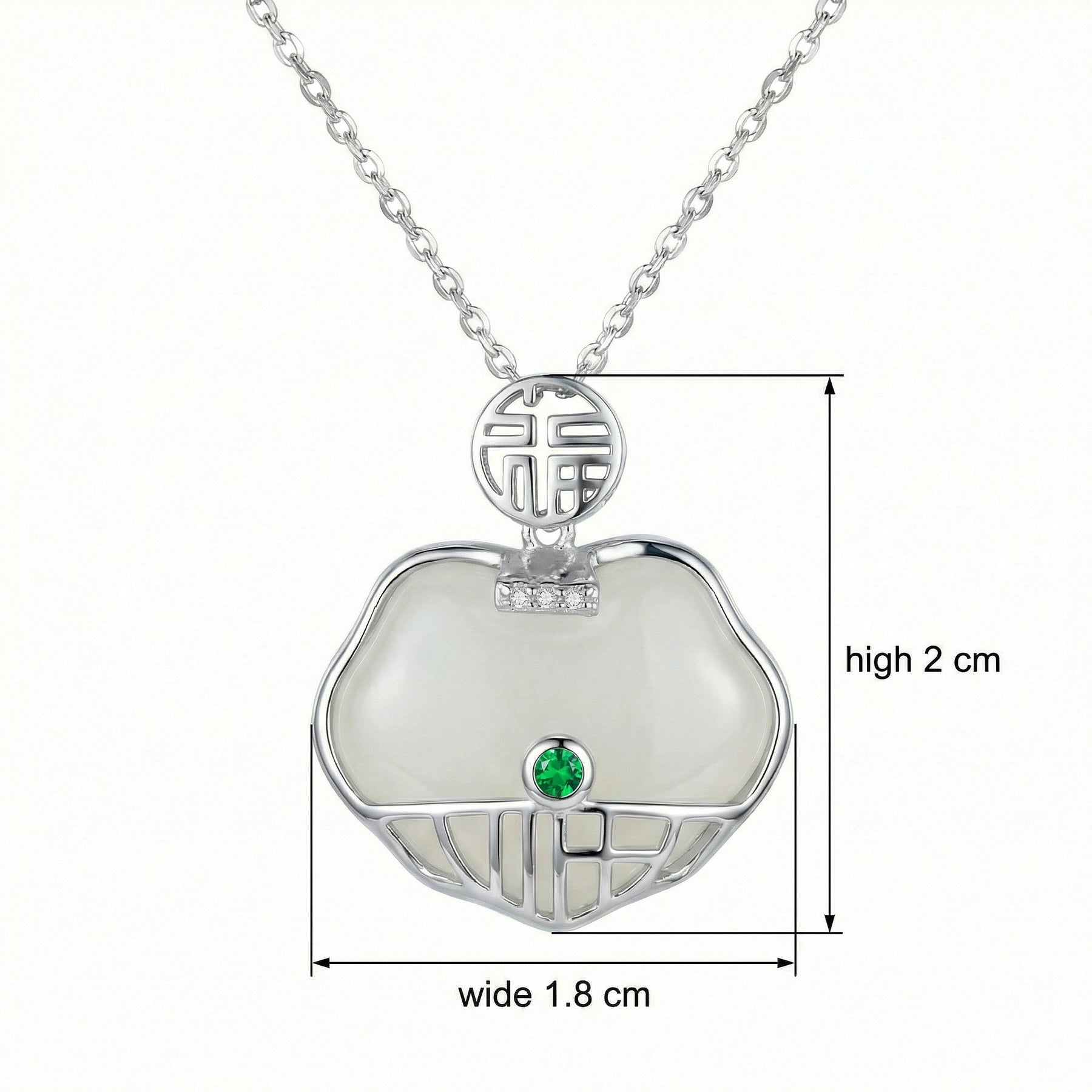 White Jade Long-Life Lock Necklace – jade necklace, front view