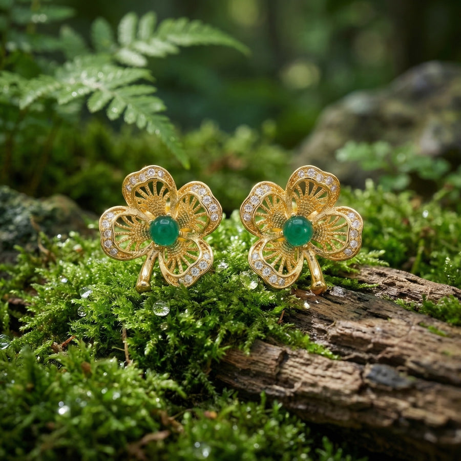 Shamrock Filigree Stud Earrings – sterling silver earrings, close-up
