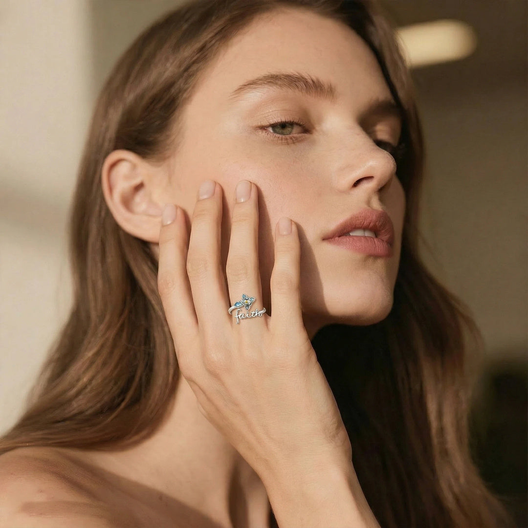 Faith Cross Mustard Seed Ring – sterling silver ring, side detail