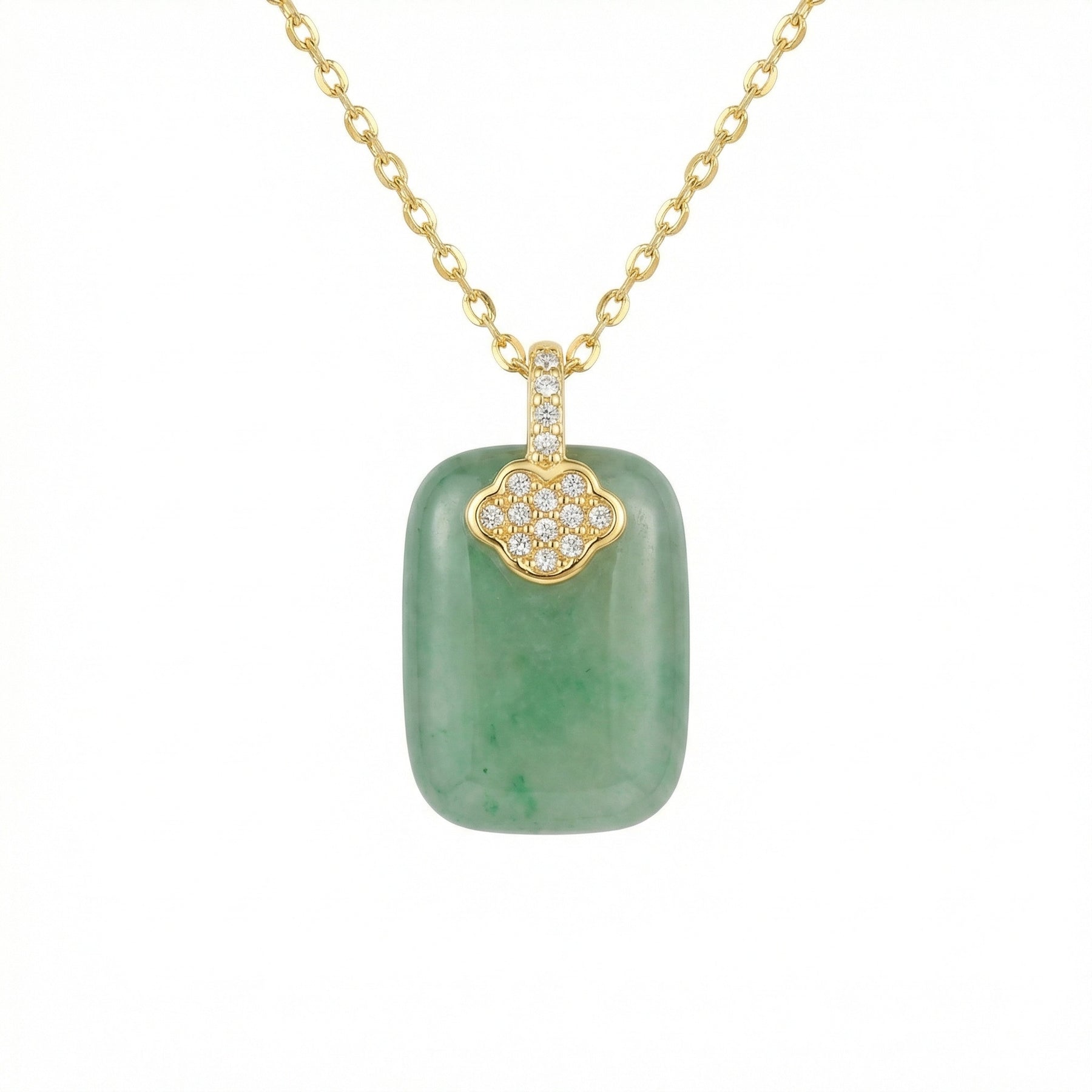 Rectangular Green Jade Tablet Necklace – jade necklace, front view