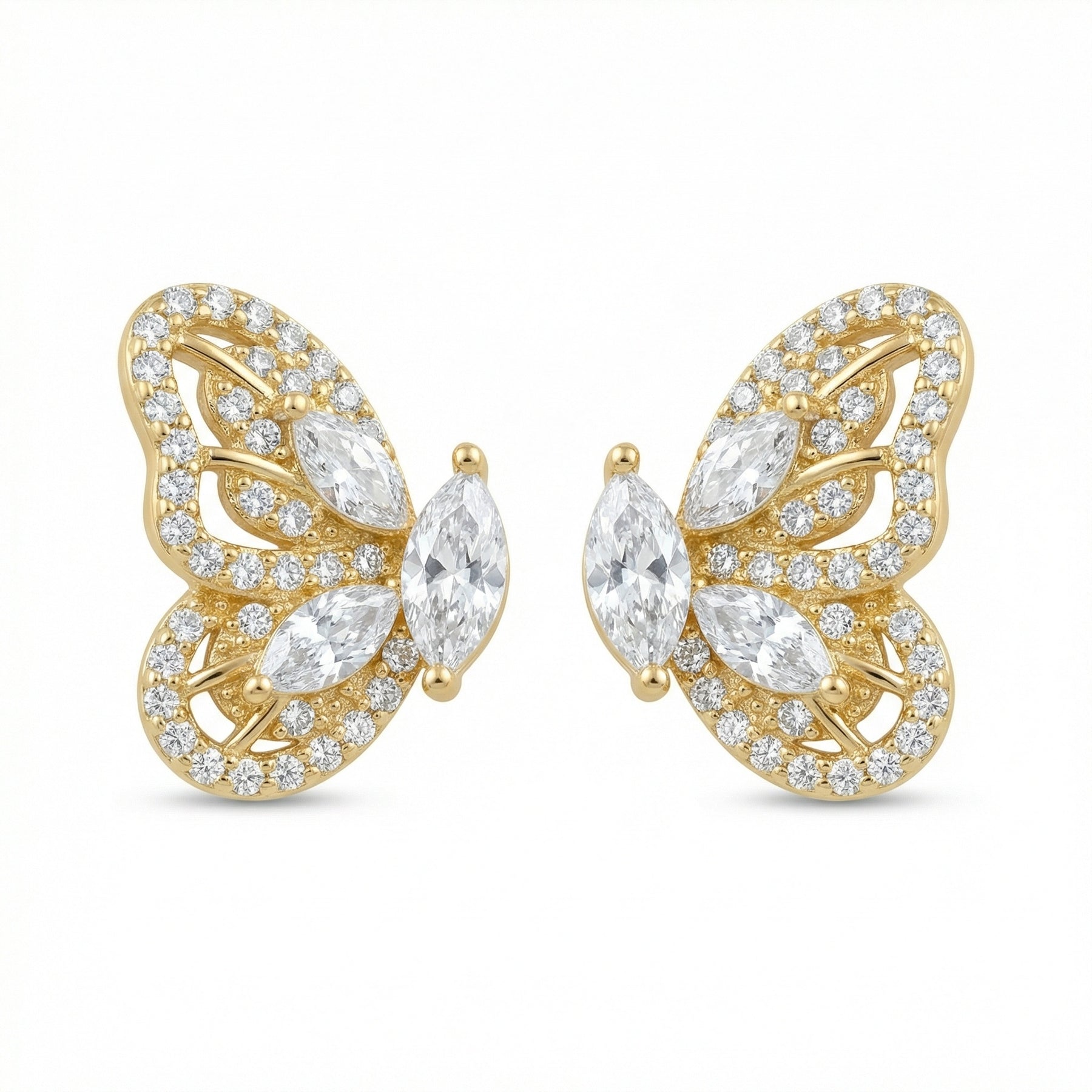Butterfly Studs, Warm Radiant Finish – sterling silver earrings, front view