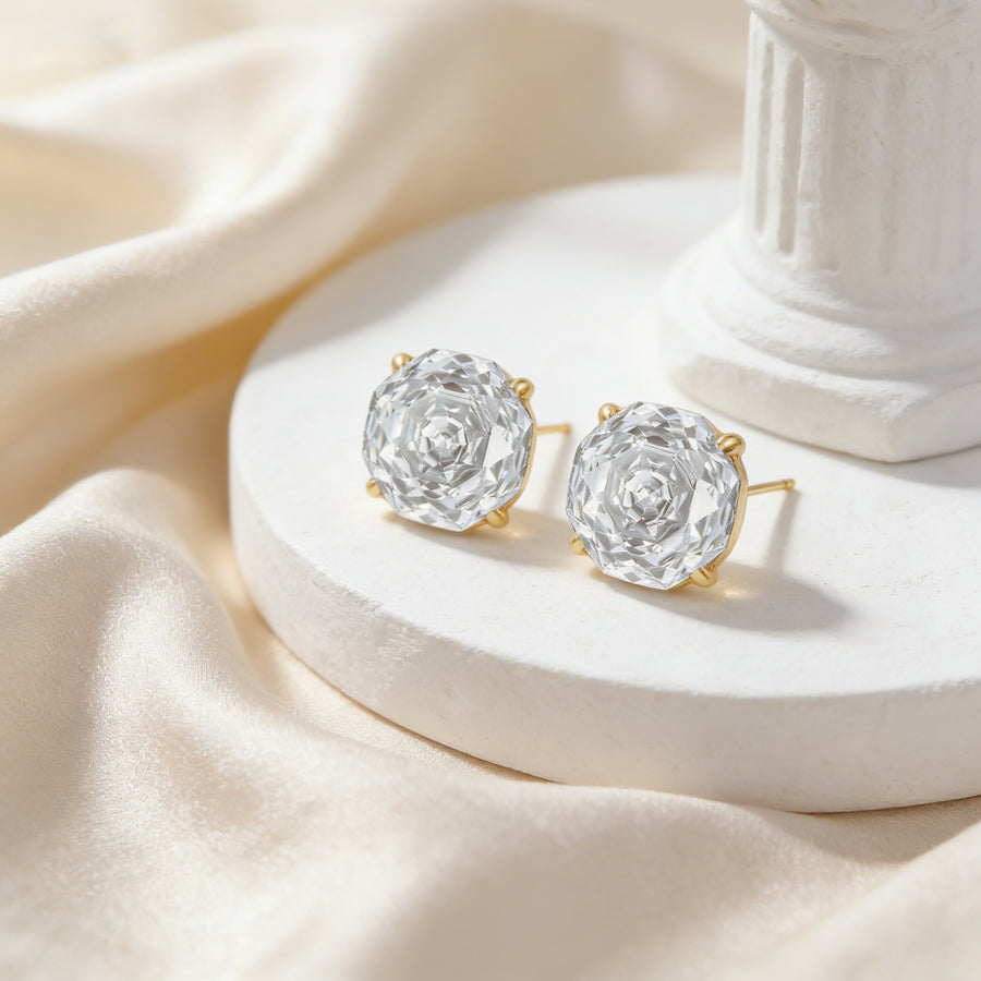 Asscher-Cut Stud Earrings – sterling silver earrings, front view