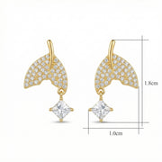 Pavé Whale Tail Dangle Earrings – sterling silver earrings, front view