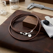 Brown Cord Necklace with S Charm – sterling silver necklace, front view
