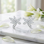 Marquise-Cut Floral Stud Earrings – sterling silver earrings, front view