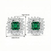 Square Green stone Interlocking Halo Studs – green stone earrings