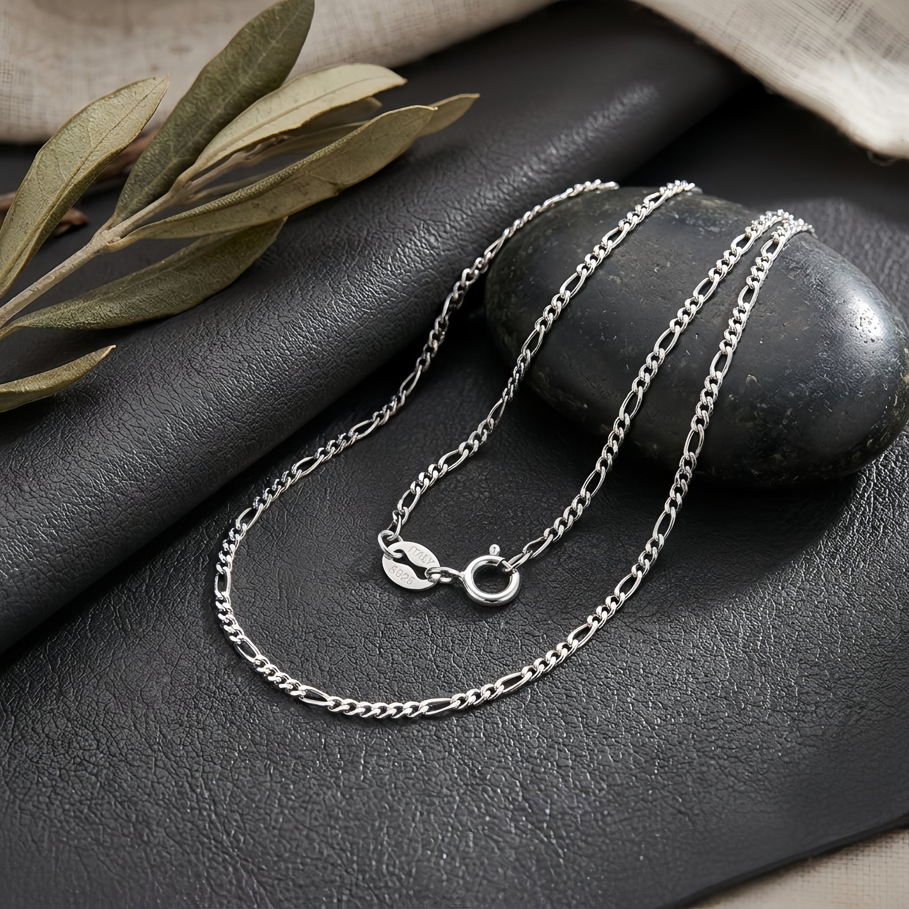 Durable Italian Figaro Chain Necklace – sterling silver necklace, front view