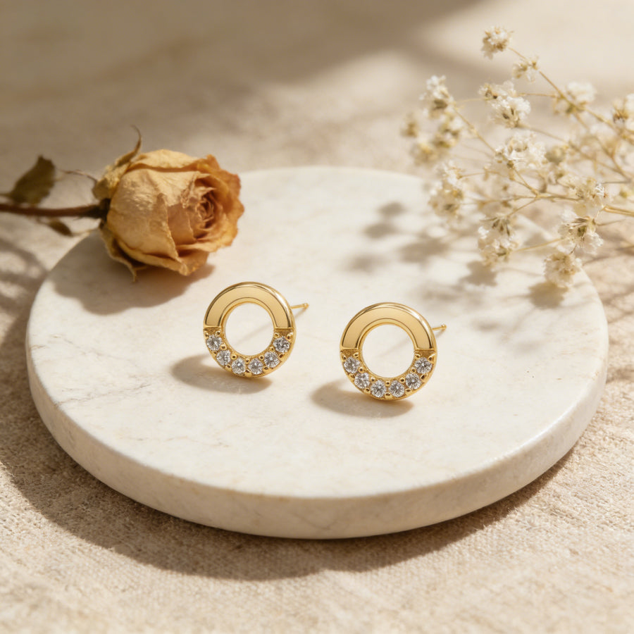 Open Circle Stud Earrings – sterling silver earrings, front view
