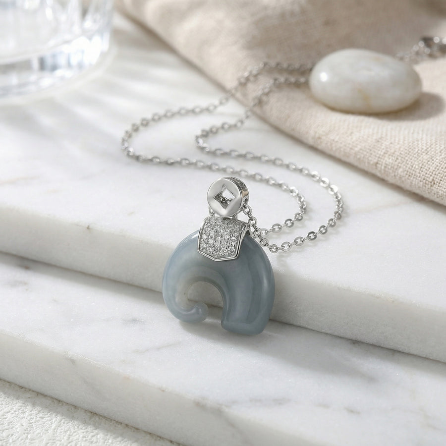 Grey Jade Elephant Pendant Necklace – jade necklace, front view