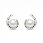Silver Swirl Pearl Stud Earrings – pearl earrings, close-up