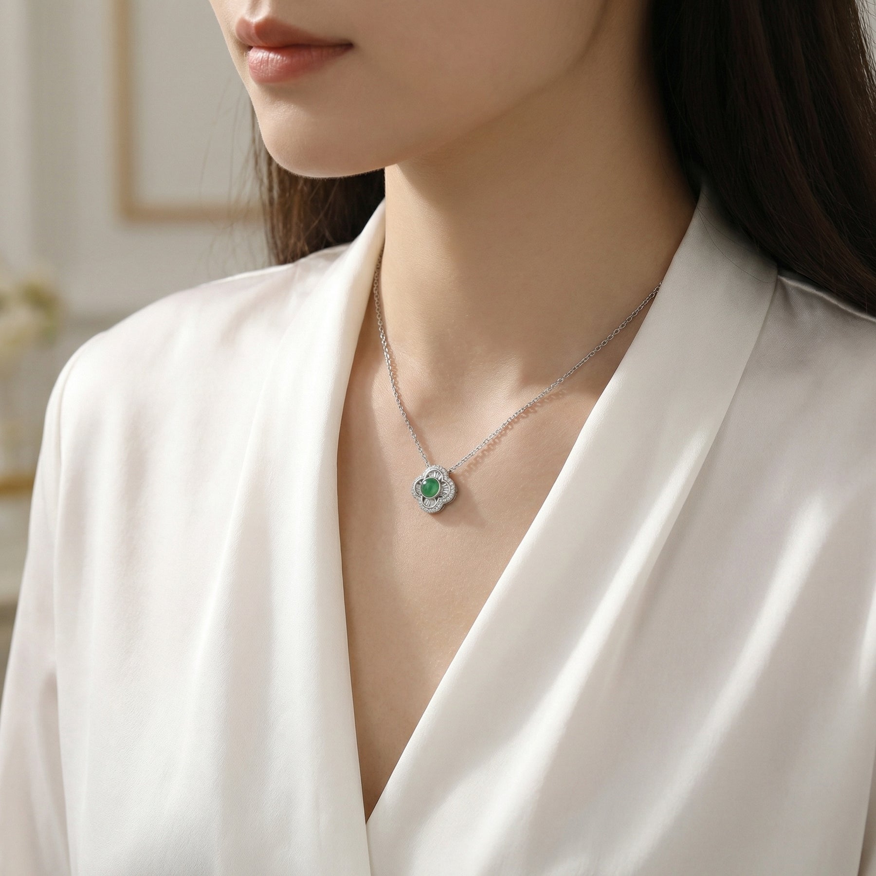 Quatrefoil Green Gemstone Necklace – jade necklace